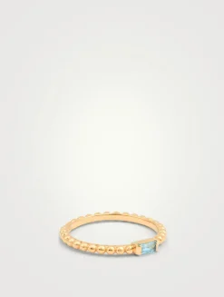 Dew Drop 14K Gold Baguette Stackable Ring With Blue Topaz