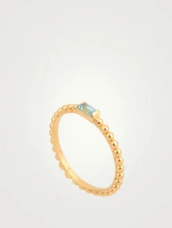 Dew Drop 14K Gold Baguette Stackable Ring With Blue Topaz