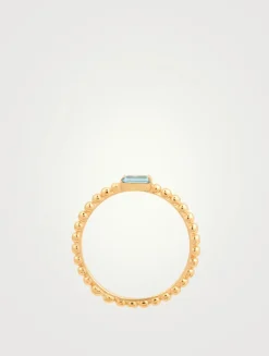 Dew Drop 14K Gold Baguette Stackable Ring With Blue Topaz
