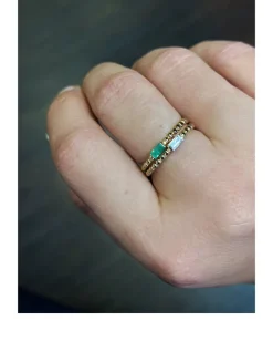 Dew Drop 14K Gold Baguette Stackable Ring With Blue Topaz