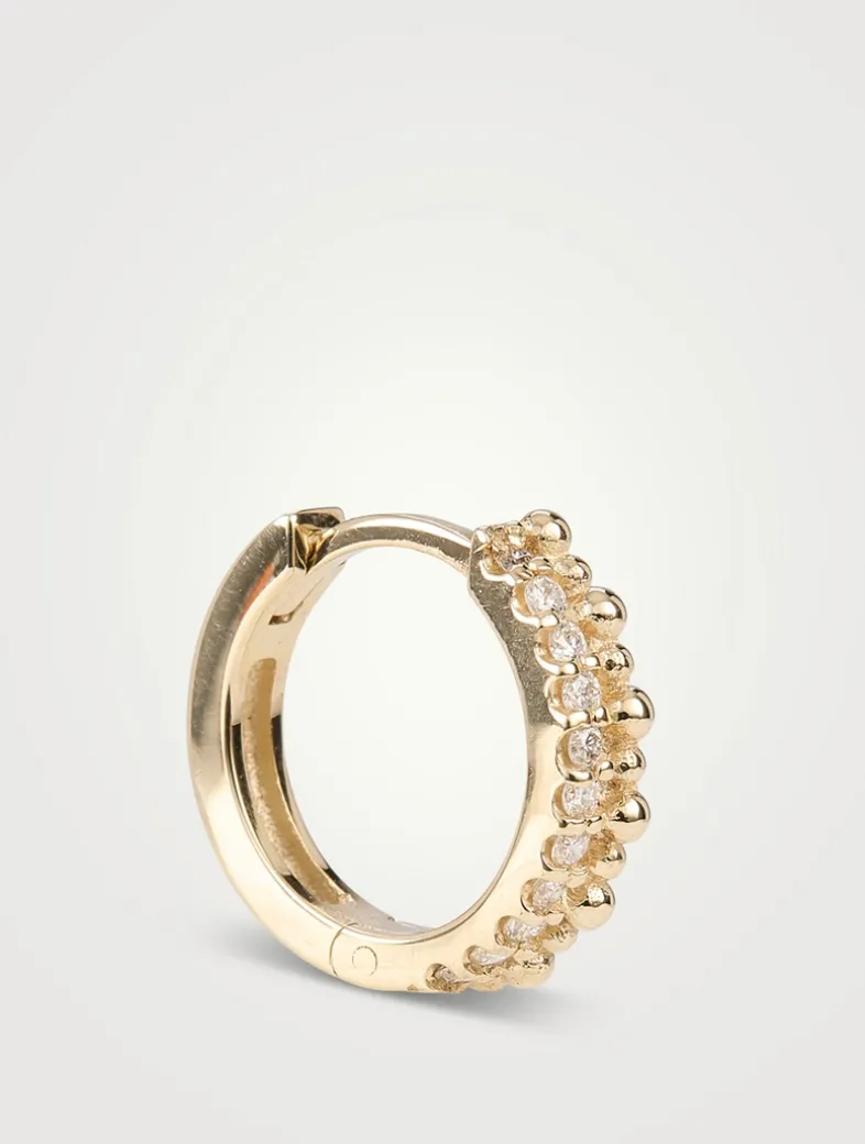 Dew Drop 14K Gold Double Huggie Hoop Earrings With Pavé Diamonds