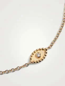 Dew Drop 14K Gold Good Luck Charm Bracelet With Diamond