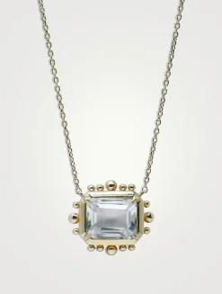 Dew Drop 14K Gold Marine Pendant Necklace With Clear Topaz