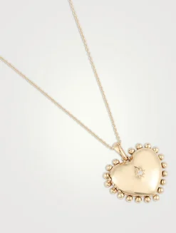 Dew Drop 14K Gold Mini Heart Locket Necklace With Diamond