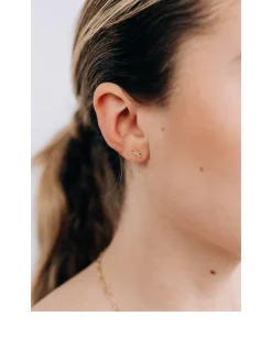 Dew Drop 14K Gold Pavé Bar Stud Earrings With Diamonds