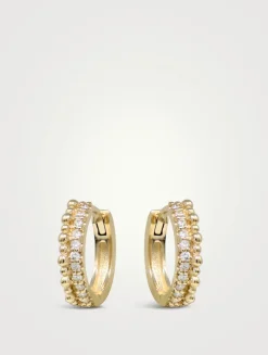 Dew Drop 14K Gold Pavé Double Huggie Hoop Earrings With Diamonds