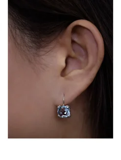 Dew Drop Silver Cluster Earrings With Blue Topaz