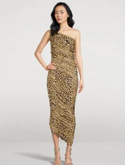 Diana One-Shoulder Midi Dress In Cheetah Print