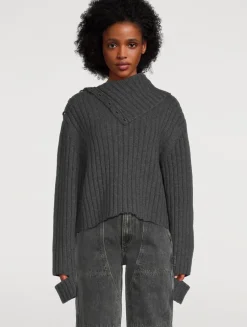 Distressed Rib-Knit Turtleneck