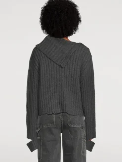 Distressed Rib-Knit Turtleneck