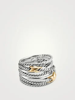 Double X Crossover Ring In Sterling Silver With 18k Yellow Gold