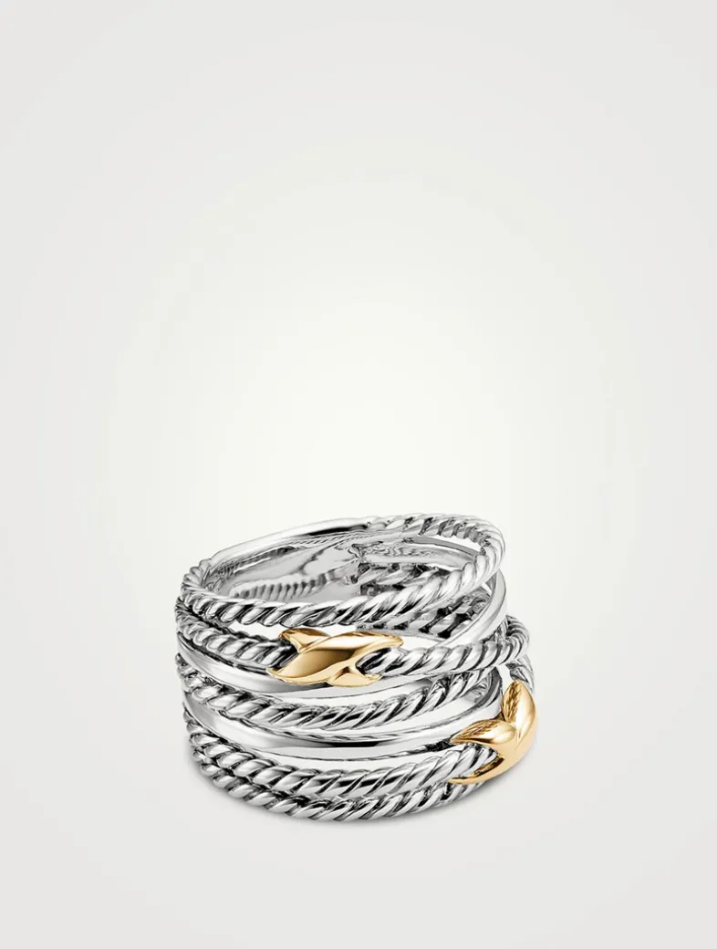 Double X Crossover Ring In Sterling Silver With 18k Yellow Gold