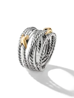 Double X Crossover Ring In Sterling Silver With 18k Yellow Gold