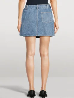 Draped Denim Mini Skirt