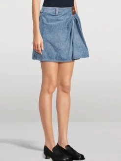Draped Denim Mini Skirt