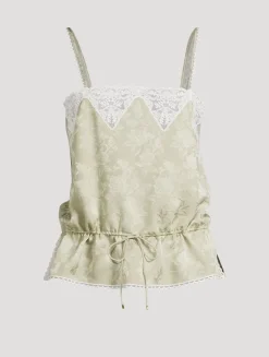 Drawstring Floral Jacquard Silk Cami