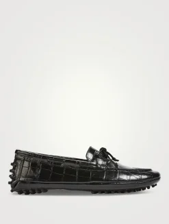 Driver Croc-Embossed Leather Loafers