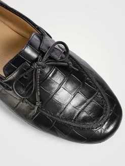 Driver Croc-Embossed Leather Loafers
