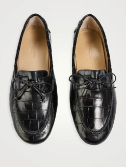 Driver Croc-Embossed Leather Loafers