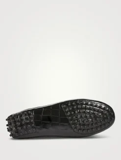 Driver Croc-Embossed Leather Loafers
