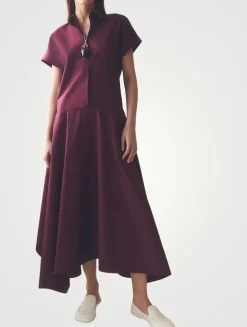 Drop-Waist Poplin Shirt Dress
