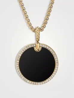 Dy Elements® Disc Pendant In 18k Yellow Gold With Black Onyx And Pavé Diamond Rim