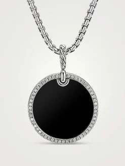 Dy Elements® Disc Pendant In Sterling Silver With Black Onyx And Pavé Diamond Rim
