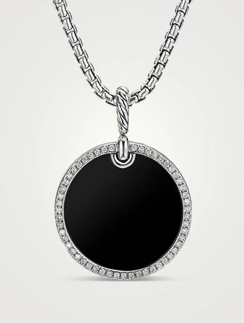 Dy Elements® Disc Pendant In Sterling Silver With Black Onyx And Pavé Diamond Rim