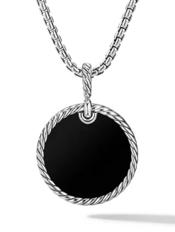 Dy Elements® Disc Pendant In Sterling Silver With Black Onyx And Pavé Diamond Rim