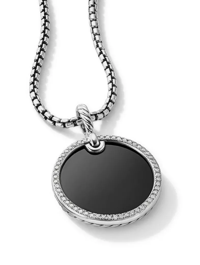 Dy Elements® Disc Pendant In Sterling Silver With Black Onyx And Pavé Diamond Rim
