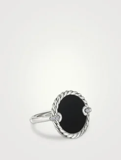 Dy Elements® Ring In Sterling Silver With Black Onyx And Pavé Diamonds