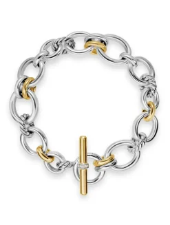 Dy Mercer® Chain Bracelet In Sterling Silver With 18k Yellow Gold And Diamonds, 8mm