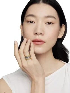 Dy Mercer® Four Row Ring In Sterling Silver With 18k Yellow Gold And Diamonds, 13.8mm