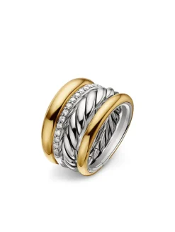 Dy Mercer® Four Row Ring In Sterling Silver With 18k Yellow Gold And Diamonds, 13.8mm