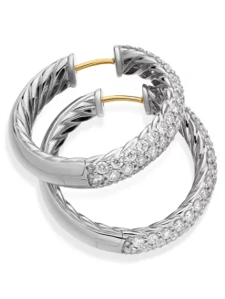 Dy Mercer® Hoop Earrings In Sterling Silver With Diamonds, 25.4mm