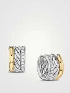 Dy Mercer™ Huggie Hoop Earrings In Sterling Silver With 18k Yellow Gold And Pavé Diamonds