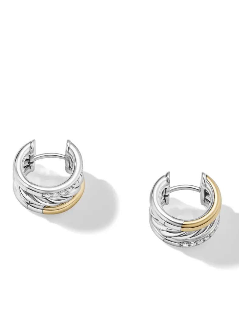 Dy Mercer™ Huggie Hoop Earrings In Sterling Silver With 18k Yellow Gold And Pavé Diamonds