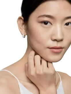 Dy Mercer® Micro Hoop Earrings In Sterling Silver With Diamonds, 13.5mm