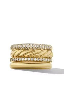 Dy Mercer® Multi Row Ring In 18k Yellow Gold With Diamonds, 14mm