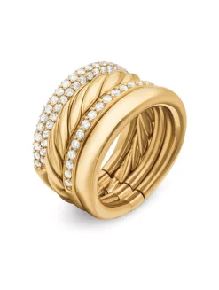 Dy Mercer® Multi Row Ring In 18k Yellow Gold With Diamonds, 14mm