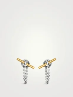 Dy Mercer® Petite Toggle Chain Stud Earrings In Sterling Silver With 18k Yellow Gold, 38.2mm