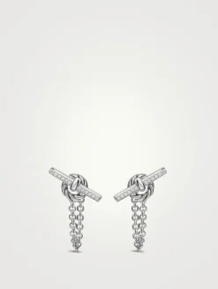 Dy Mercer® Petite Toggle Chain Stud Earrings In Sterling Silver With Diamonds, 38.2mm