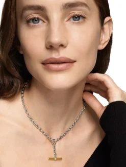 Dy Mercer® Petite Toggle Chain Necklace In Sterling Silver With 18k Yellow Gold And Diamonds, 4.5mm