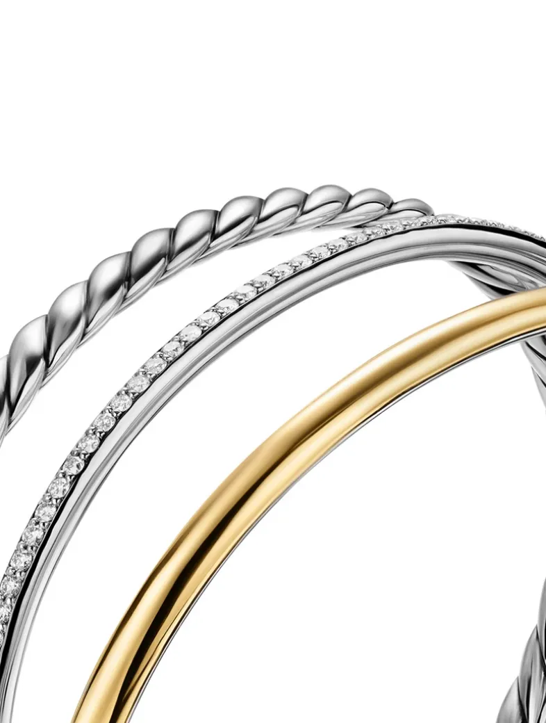Dy Mercer® Three Row Cuff Bracelet In Sterling Silver With 18k Yellow Gold And Diamonds, 10.4mm