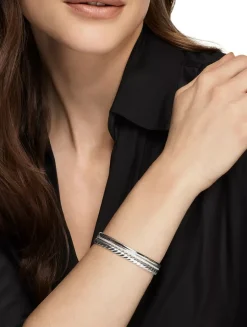Dy Mercer® Three Row Cuff Bracelet In Sterling Silver With Diamonds, 10.4mm