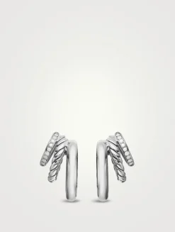 Dy Mercer® Three Row Hoop Earrings In Sterling Silver With Diamonds, 21mm