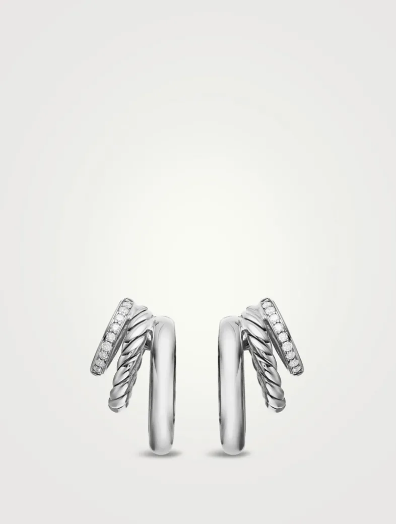 Dy Mercer® Three Row Hoop Earrings In Sterling Silver With Diamonds, 21mm