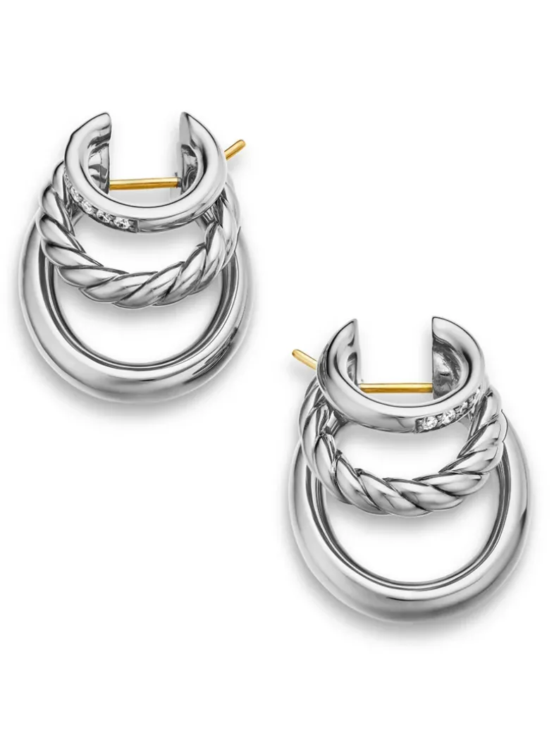 Dy Mercer® Three Row Hoop Earrings In Sterling Silver With Diamonds, 21mm