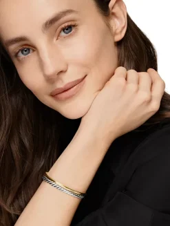 Dy Mercer® Two Row Cuff Bracelet In Sterling Silver With 18k Yellow Gold, 8mm