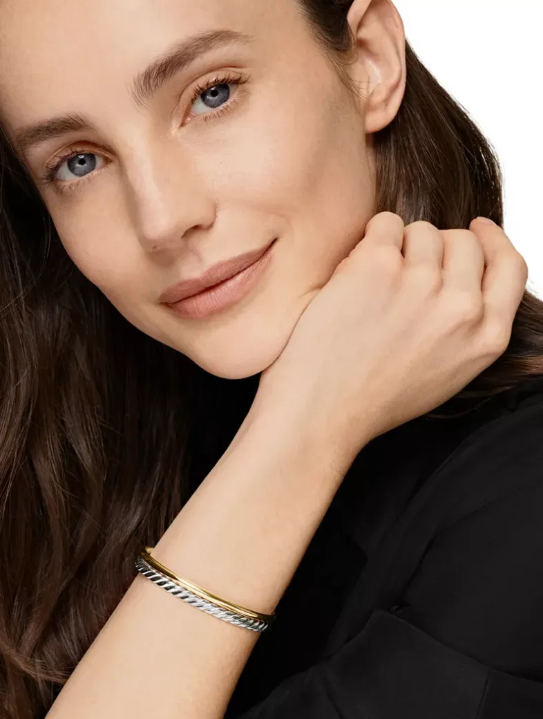 Dy Mercer® Two Row Cuff Bracelet In Sterling Silver With 18k Yellow Gold, 8mm